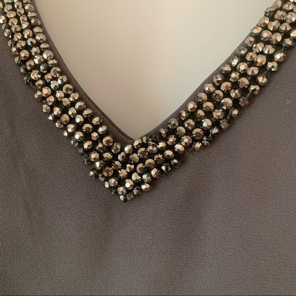 JUICY COUTURE Embellished Silky Cold Shoulder V-Neck Blouse Gray - Picture 12 of 15